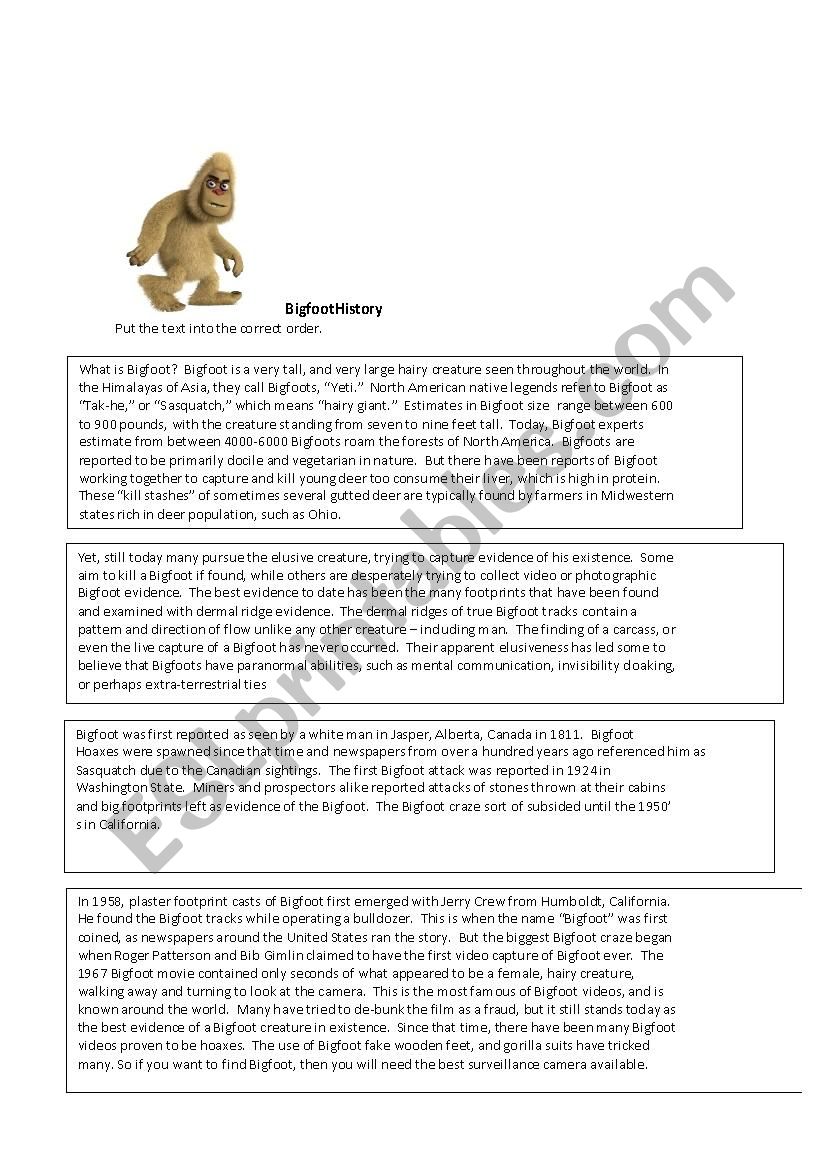 Bigfoot worksheet