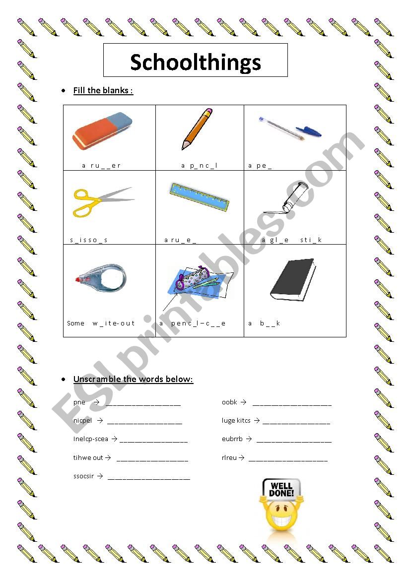 school things worksheet