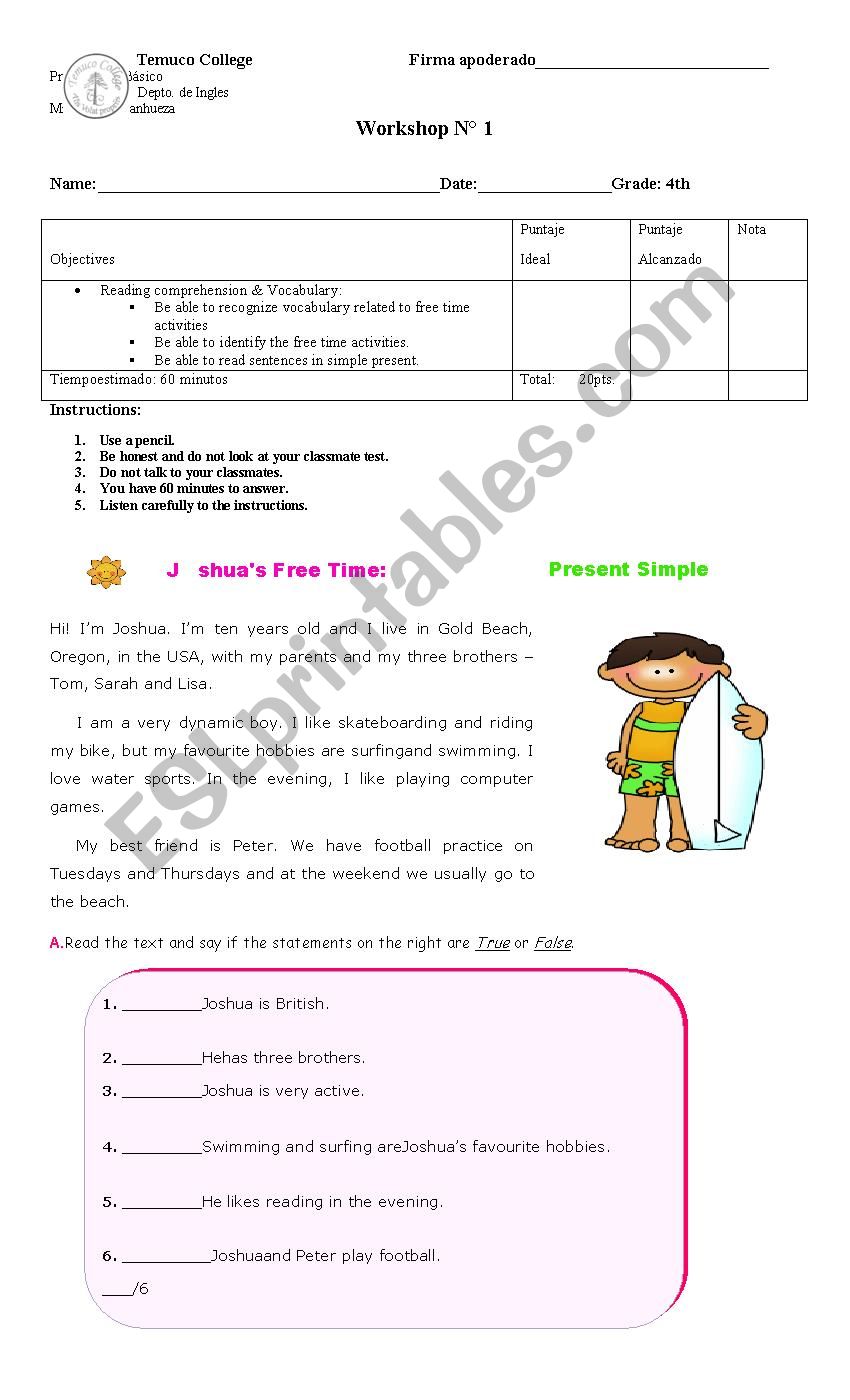 Free time and present simple worksheet