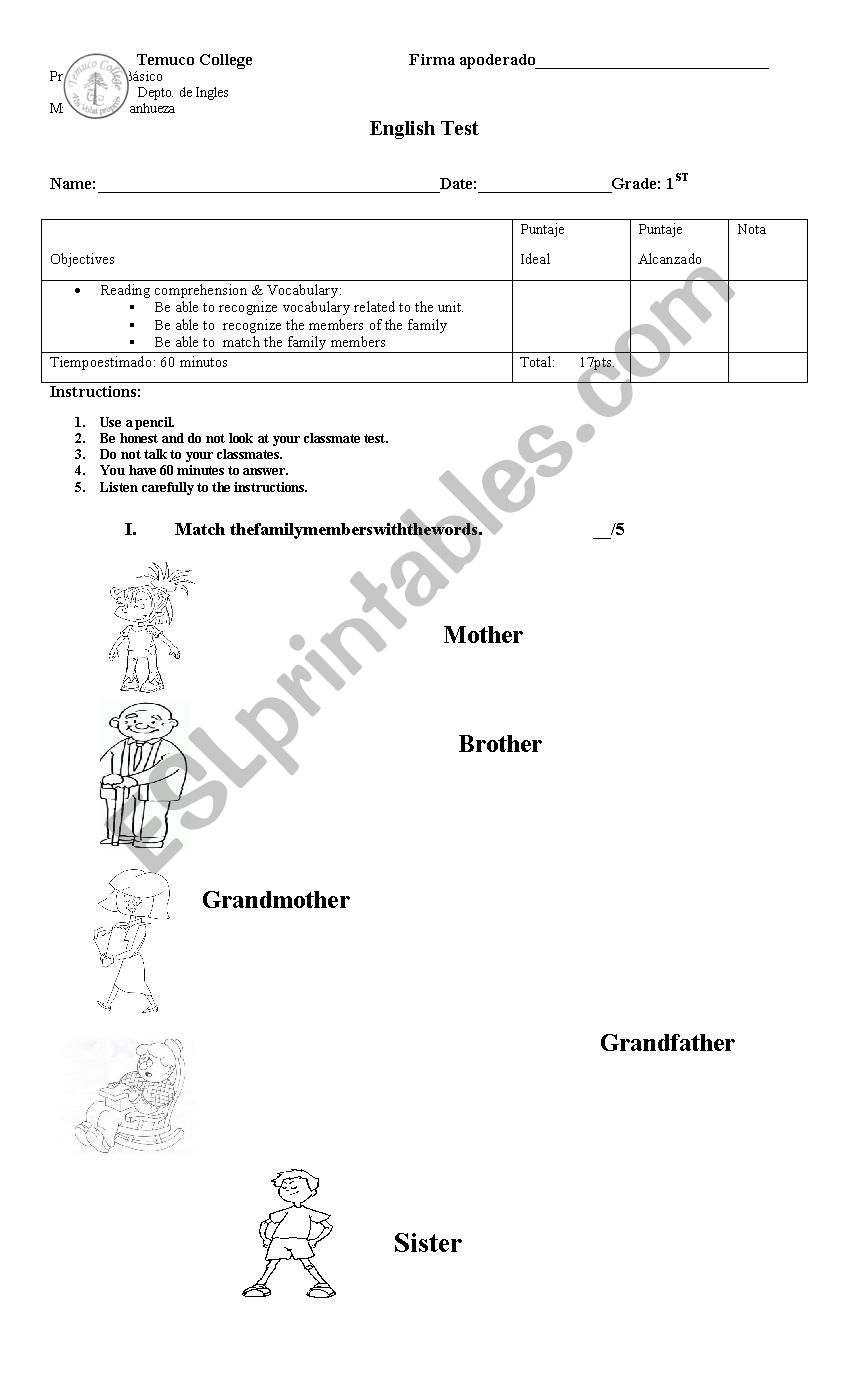 Family members for kindergarten