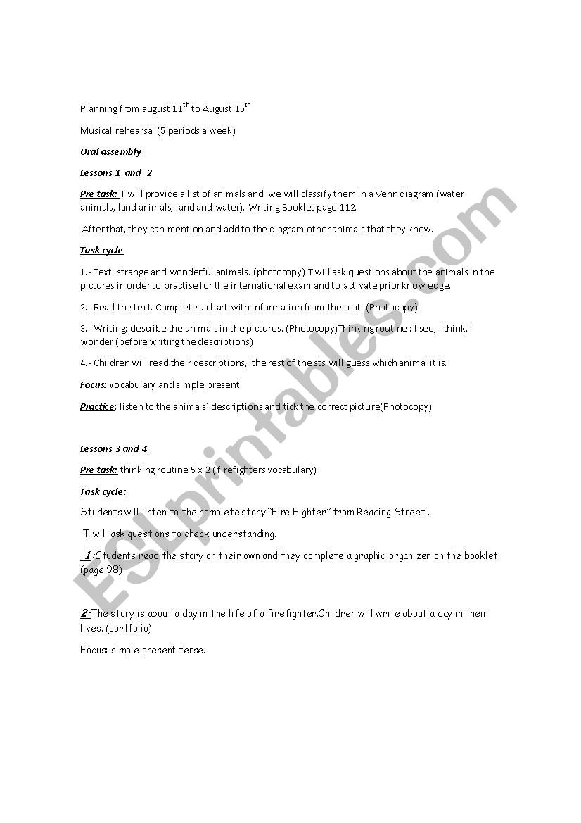 WEEKLY PLAN worksheet