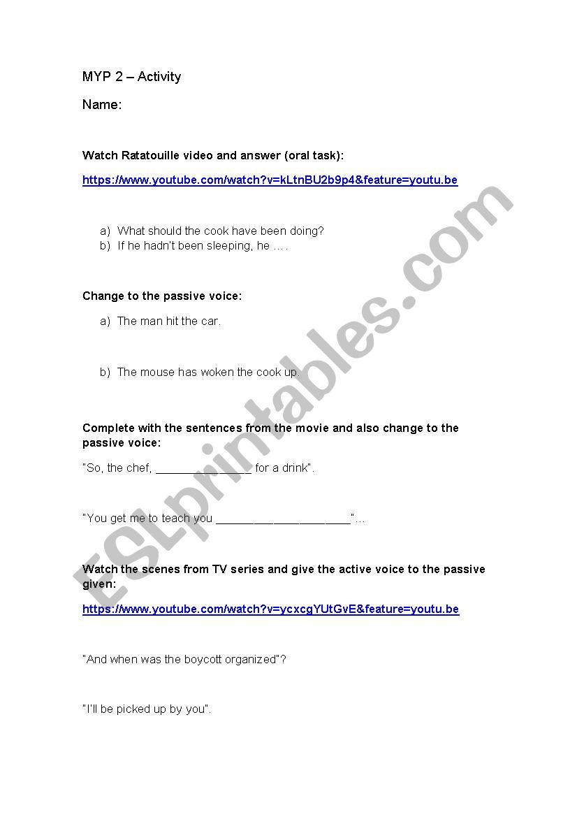 Passive Voice w/ video worksheet