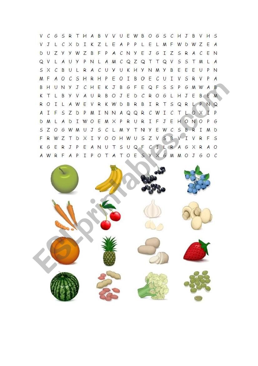 fruit and vegetable crossword worksheet