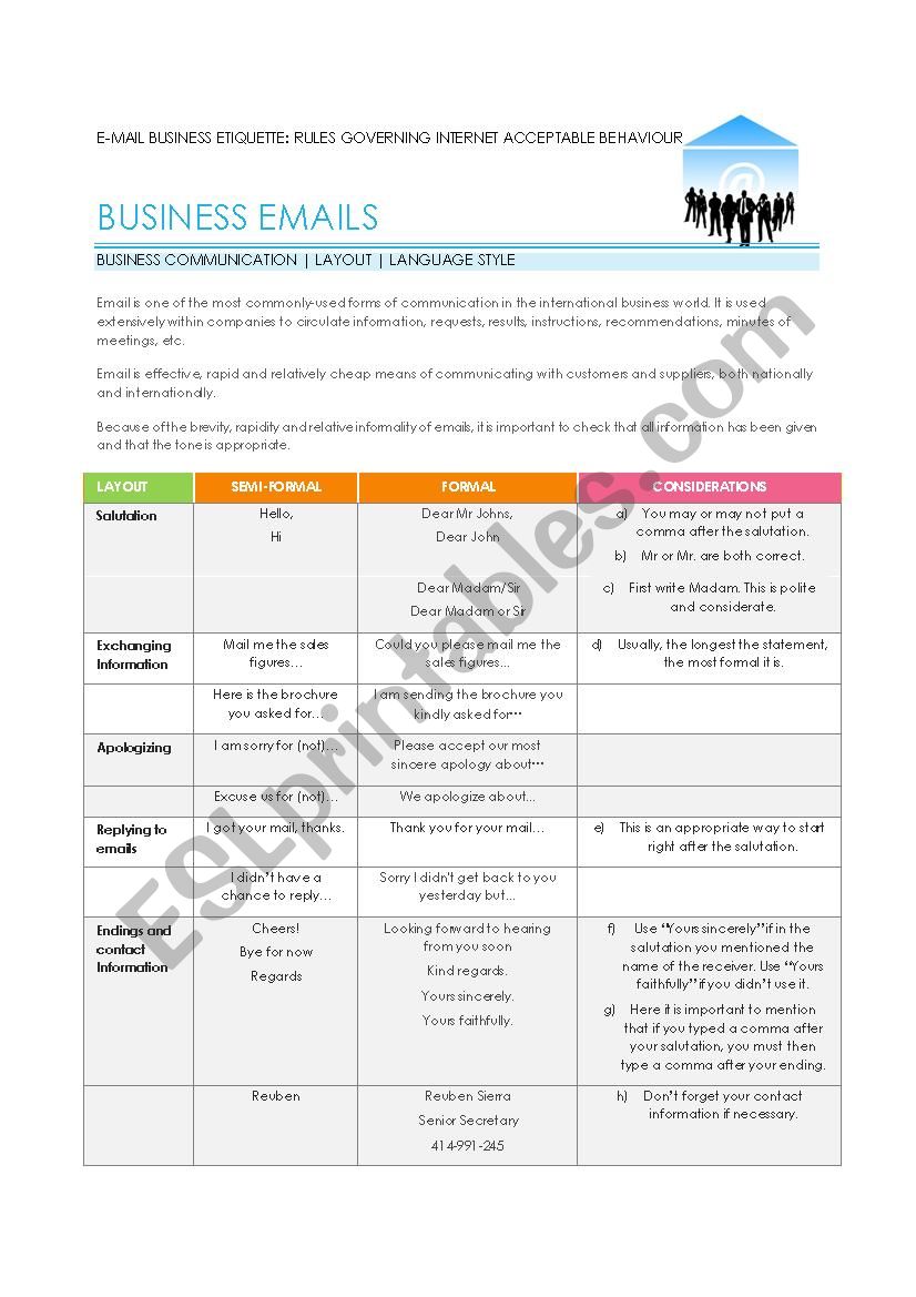 Email Etiquette and Practice worksheet