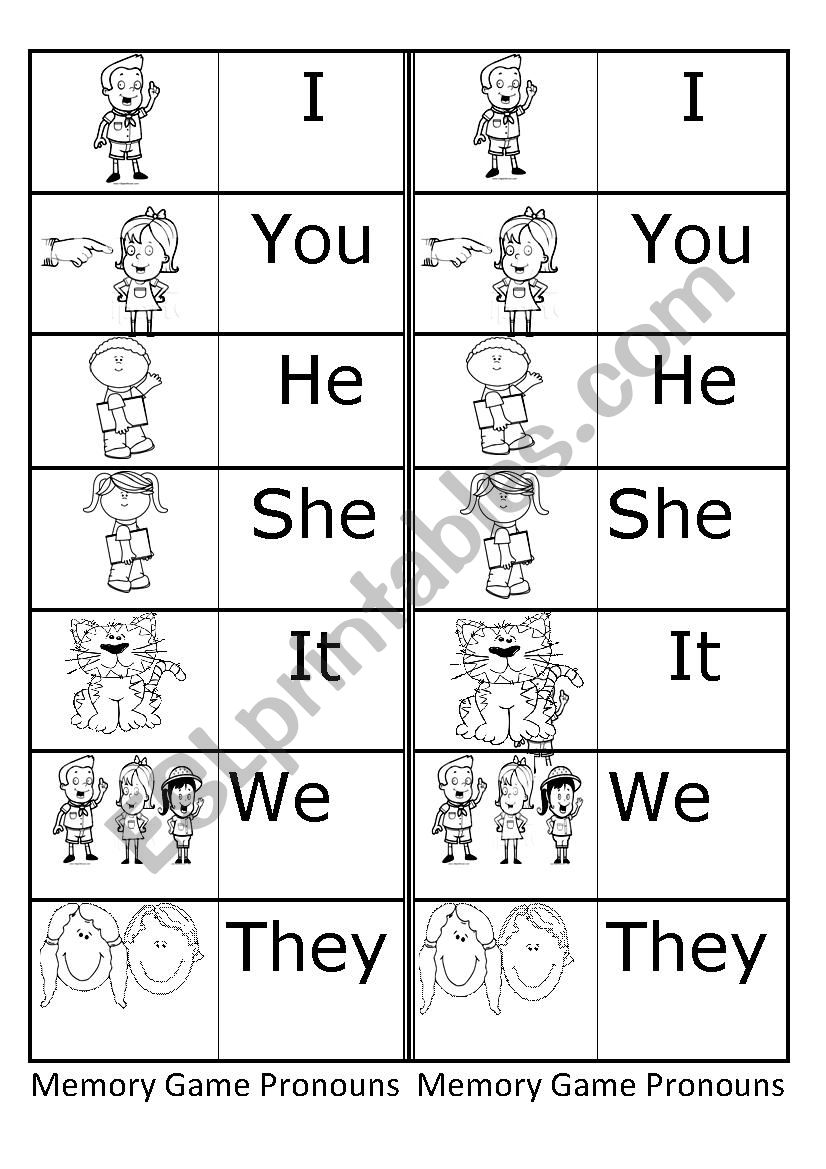 Memory Game Personal Pronouns worksheet