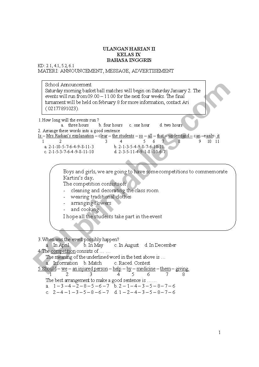 exercise worksheet