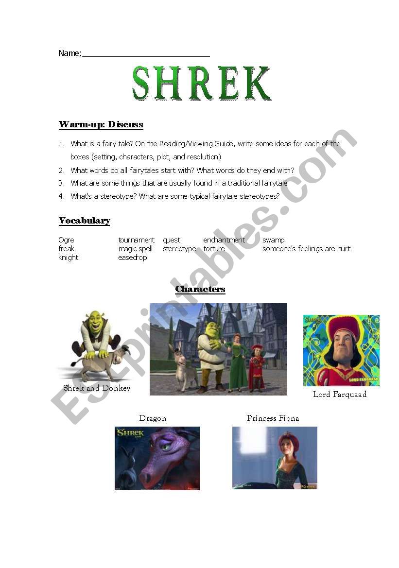 Shrek 1 / Teaching Guide / Pre-Viewing warm-up
