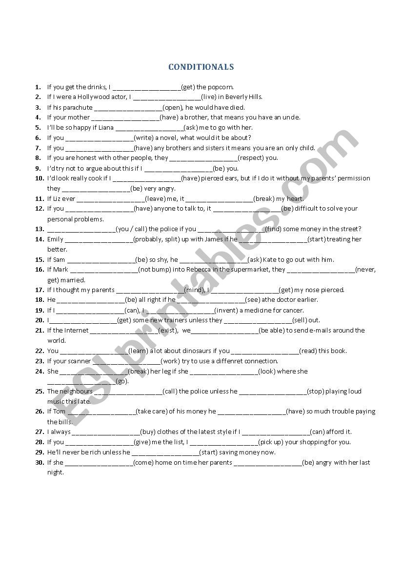 Conditionals worksheet