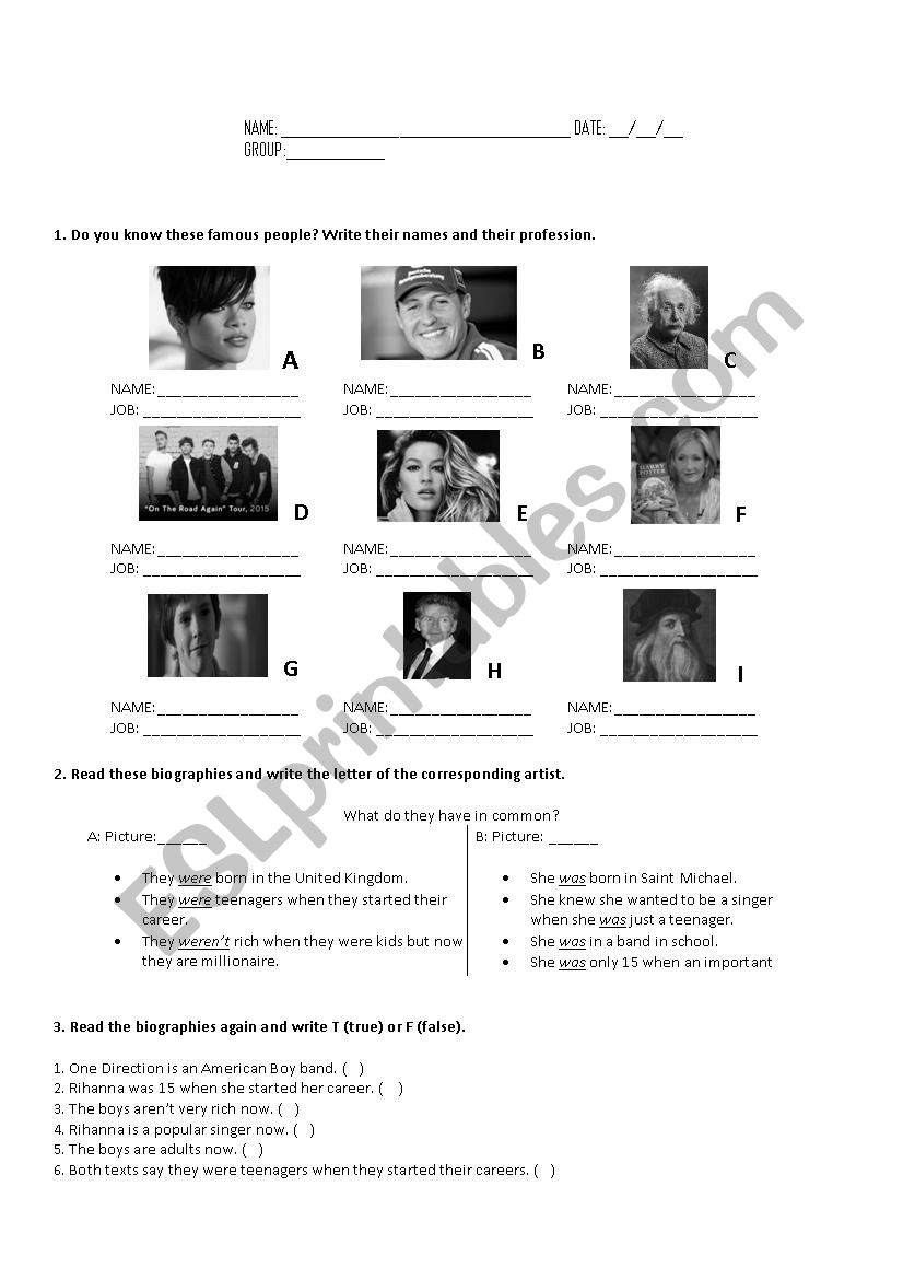 Past Simple - was/were  worksheet