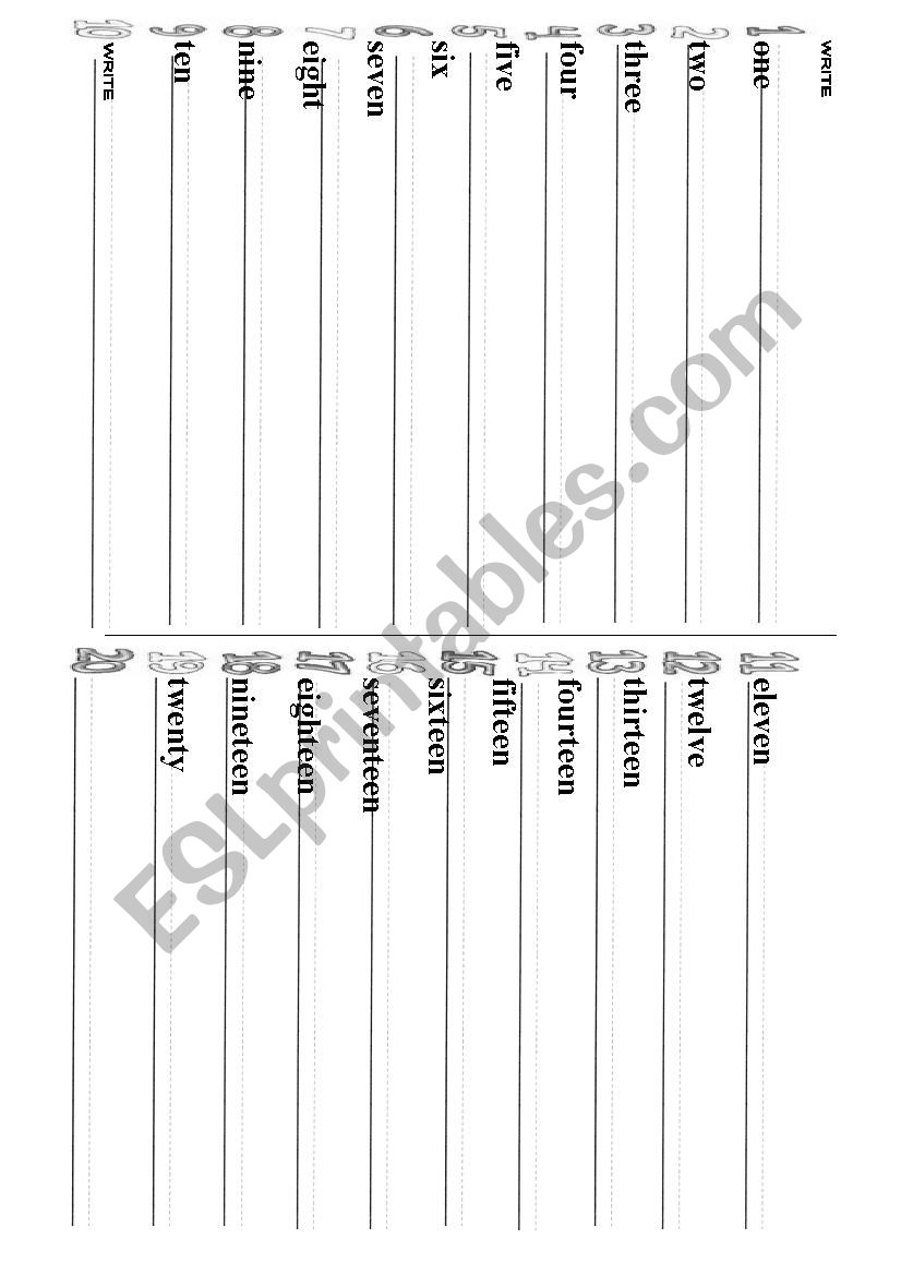 NUMBERS 1-20 HANDWRITING worksheet