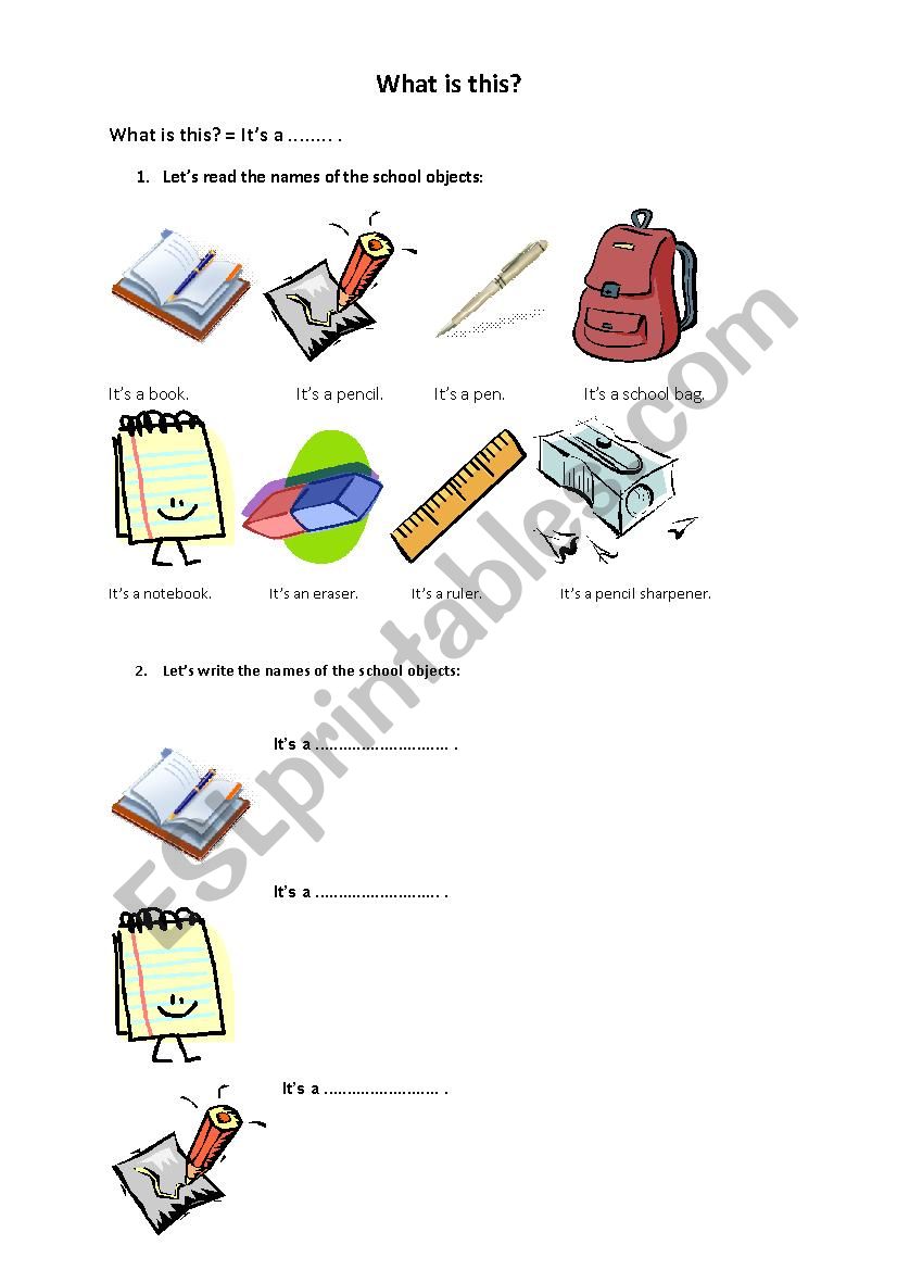 School objects worksheet