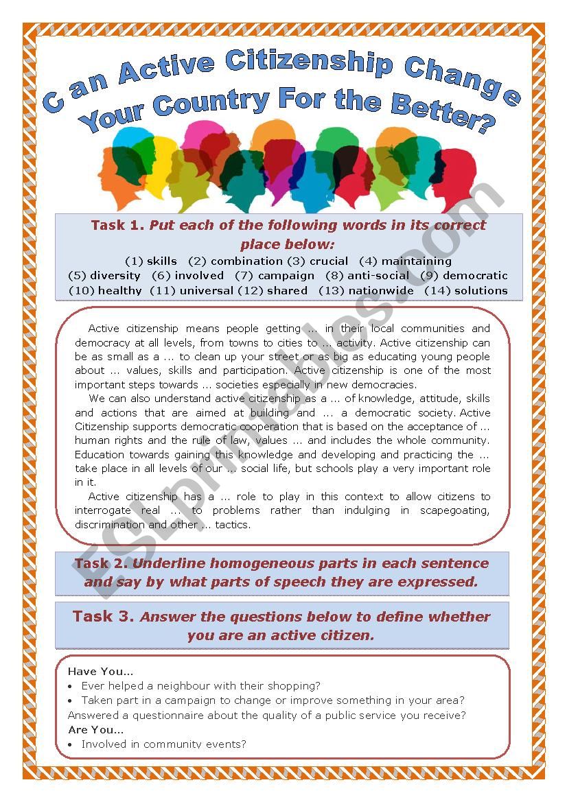 Active Citizenship worksheet