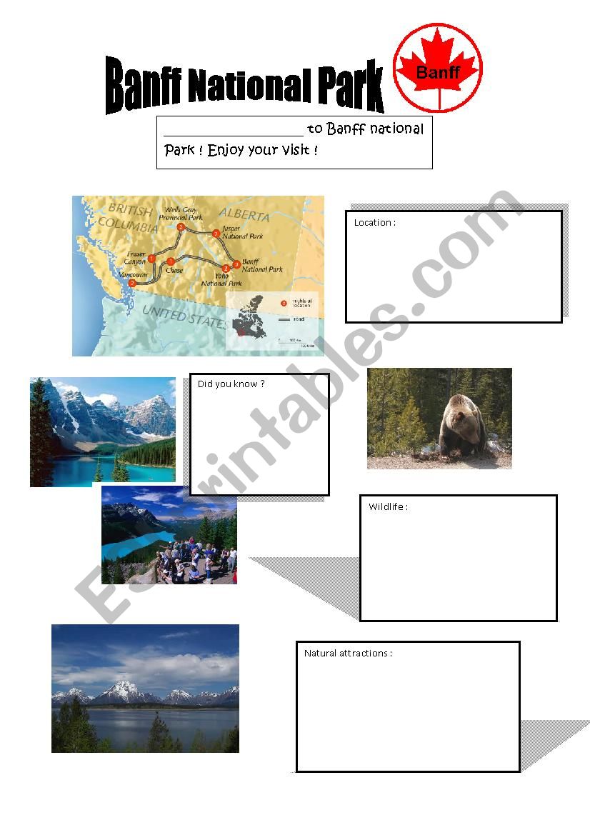 Banff national park worksheet
