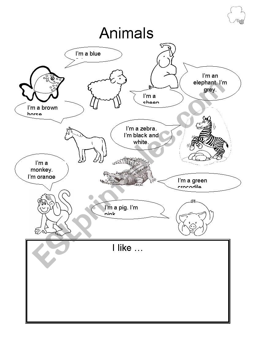 Animals and colours worksheet