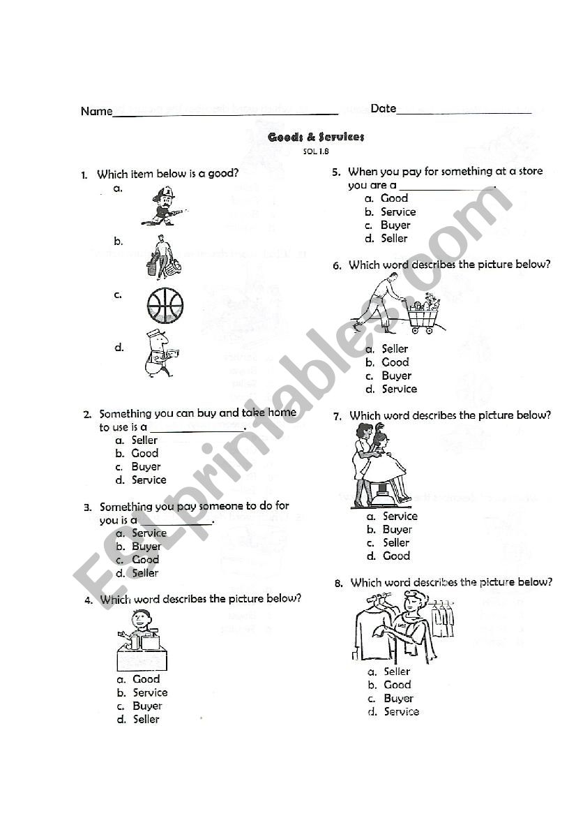 goods and services worksheet