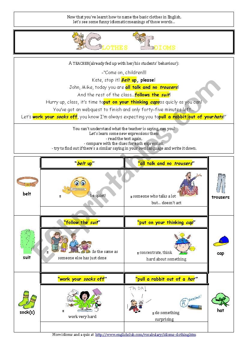 Clothes Idioms worksheet