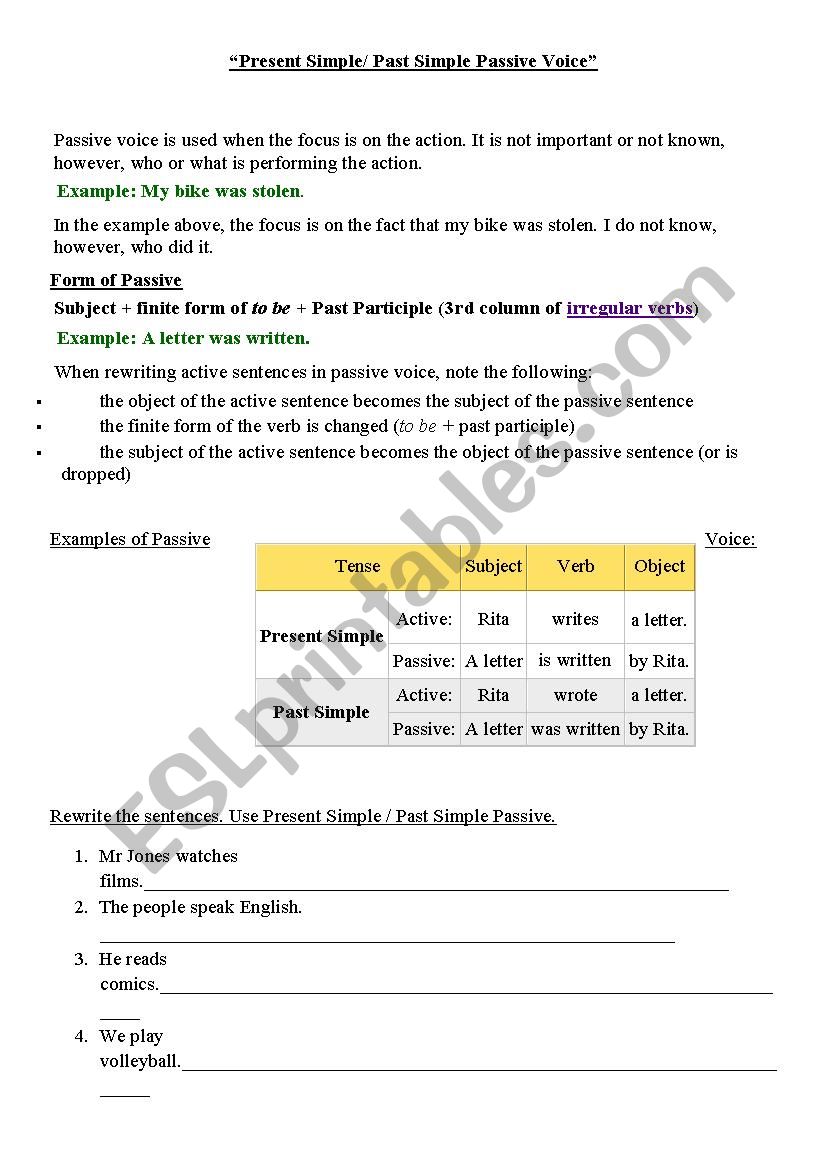 Passive Voice worksheet