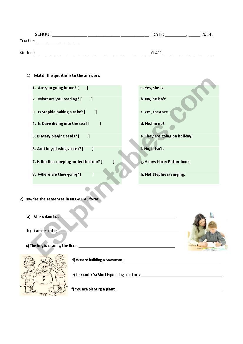Present Continuous test worksheet