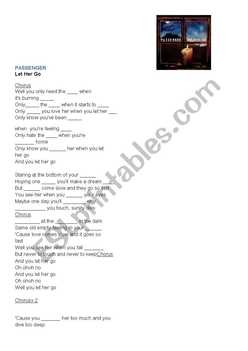 Song: Passenger Let Her Go worksheet