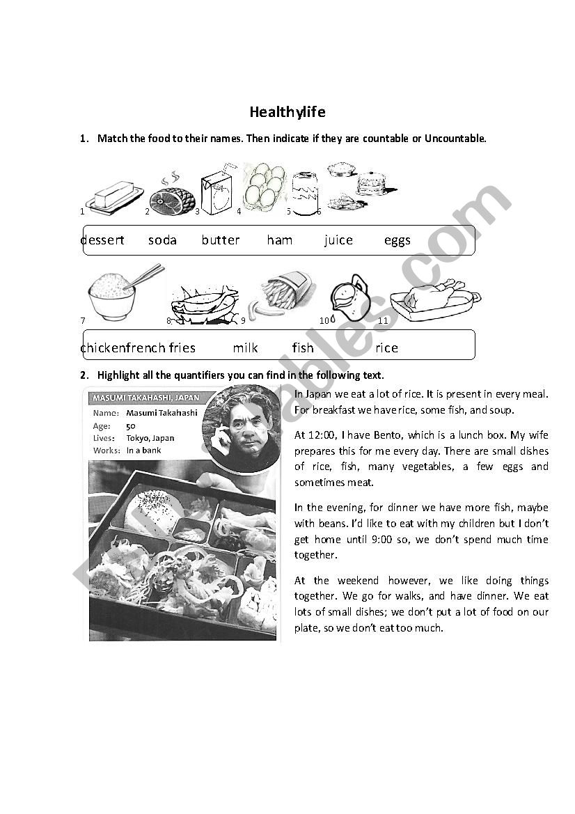 healthy habits reading worksheet