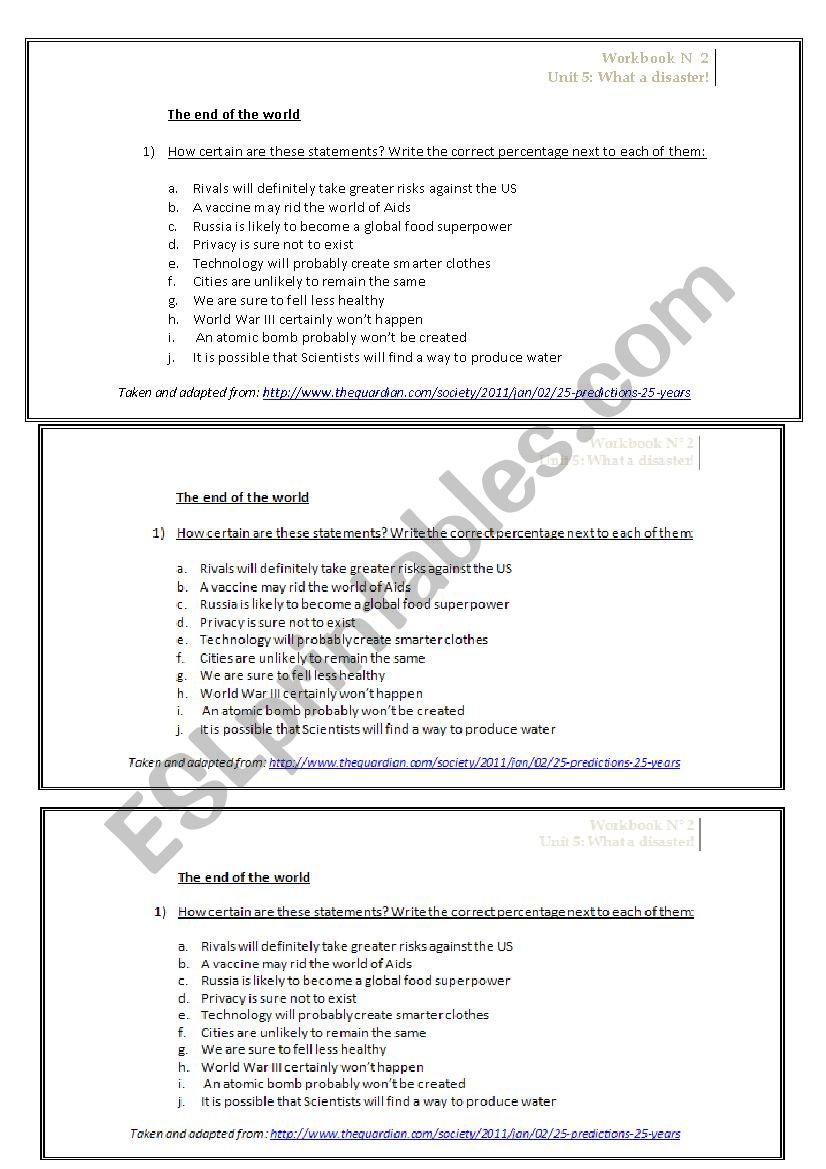 Future Events worksheet