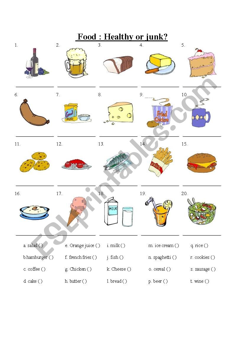 food worksheet