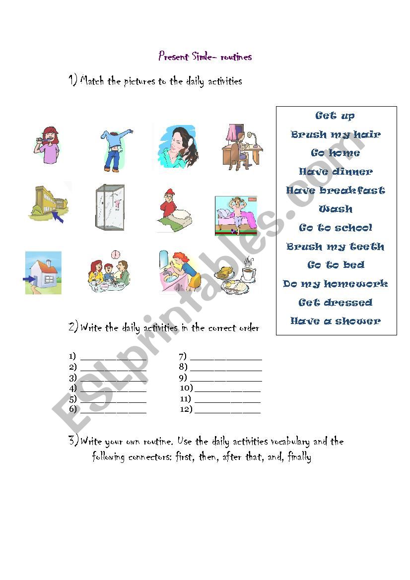 Present simple- routines worksheet