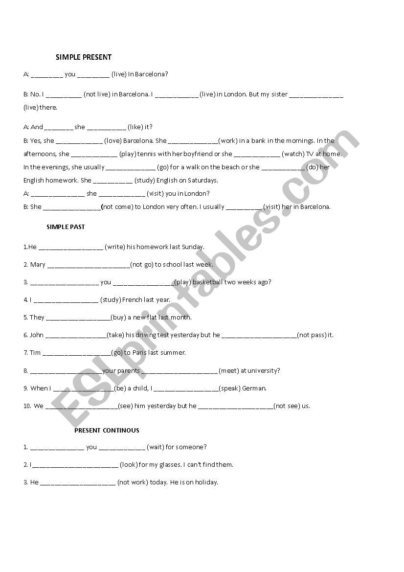 Tenses exercices  worksheet