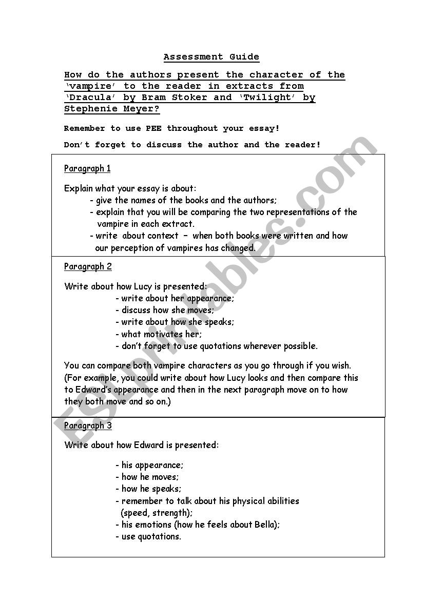 Vampire assessment guide worksheet