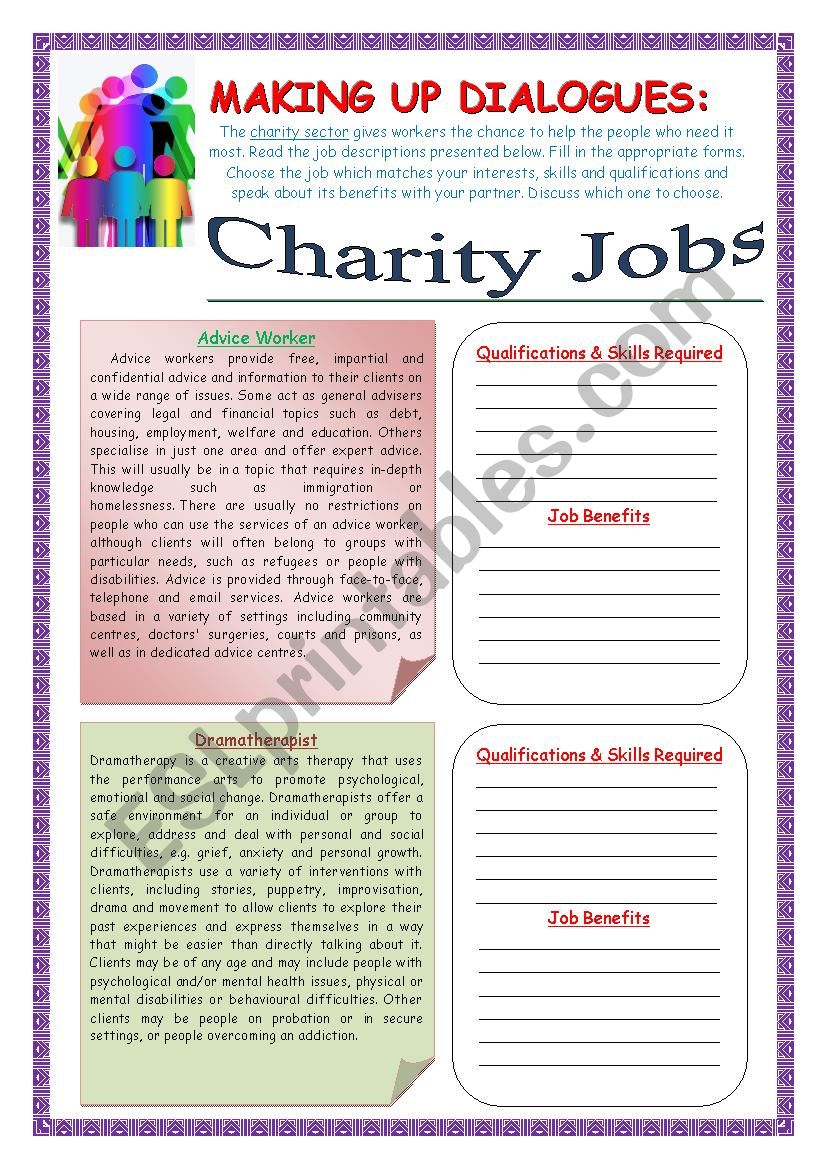 Making up Dialogues:  Charity Jobs