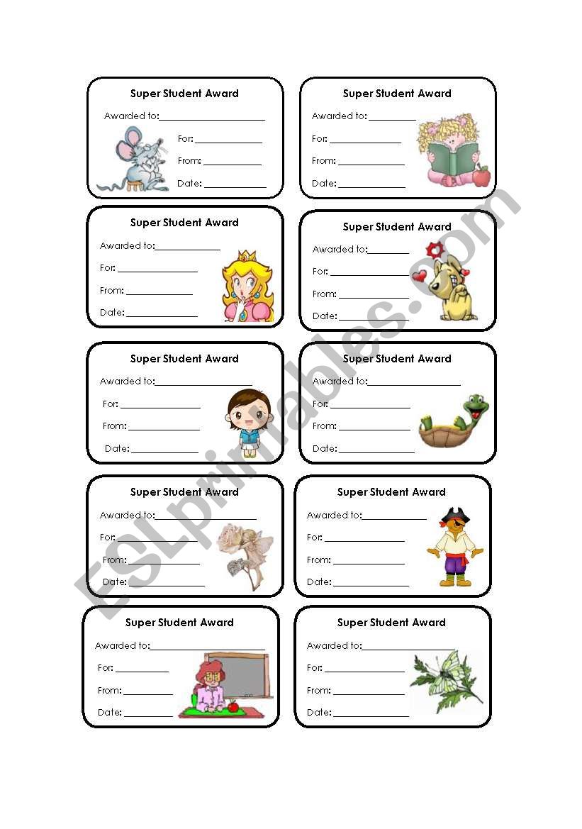 Super student award worksheet