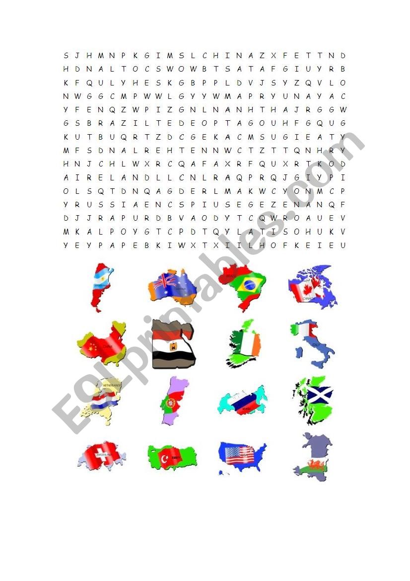 Word Search - Countries worksheet