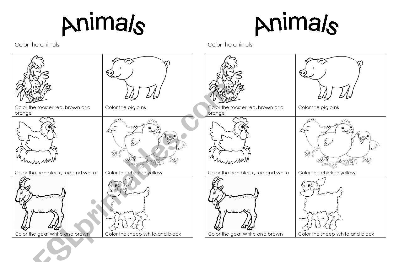 Color Farm Animals worksheet