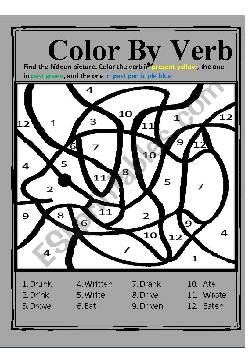 Color By Verb ESL Worksheet By AL3NA