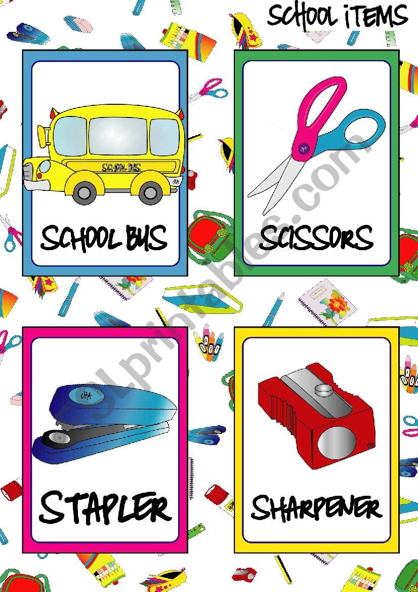 School Items FLASHCARDS (5-5) worksheet