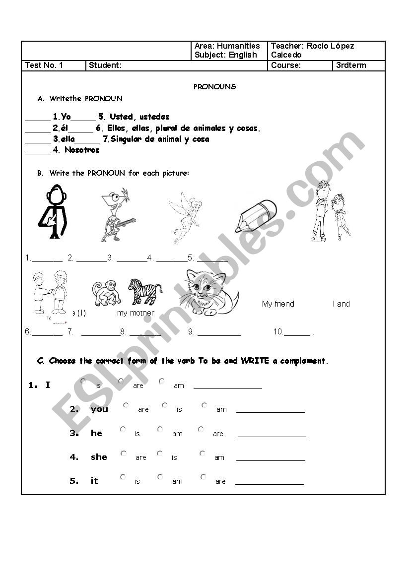 Pronouns-Verb To be worksheet