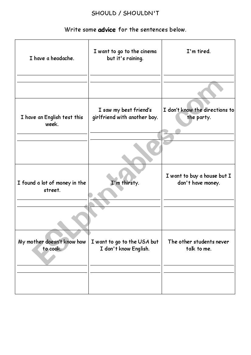 Advice worksheet