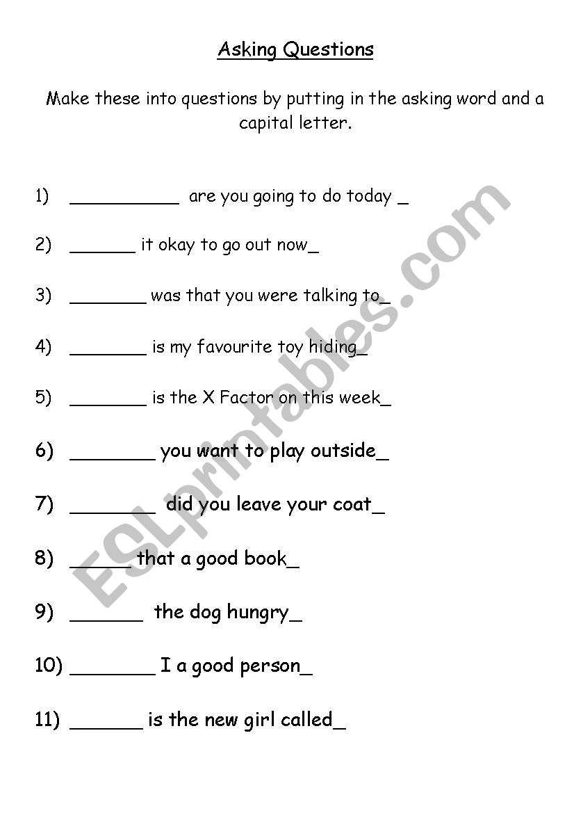 Asking Questions worksheet