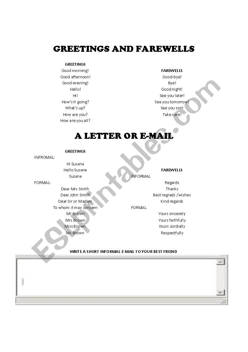 Greetings Farewells worksheet