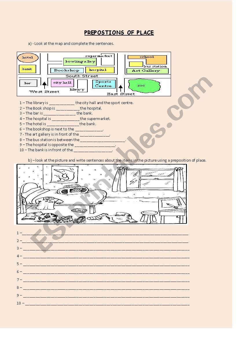 Prepositions of place worksheet