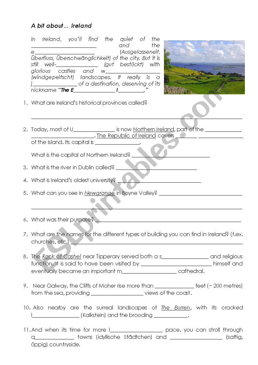 Destination Ireland - Worksheet for National Geographic Video