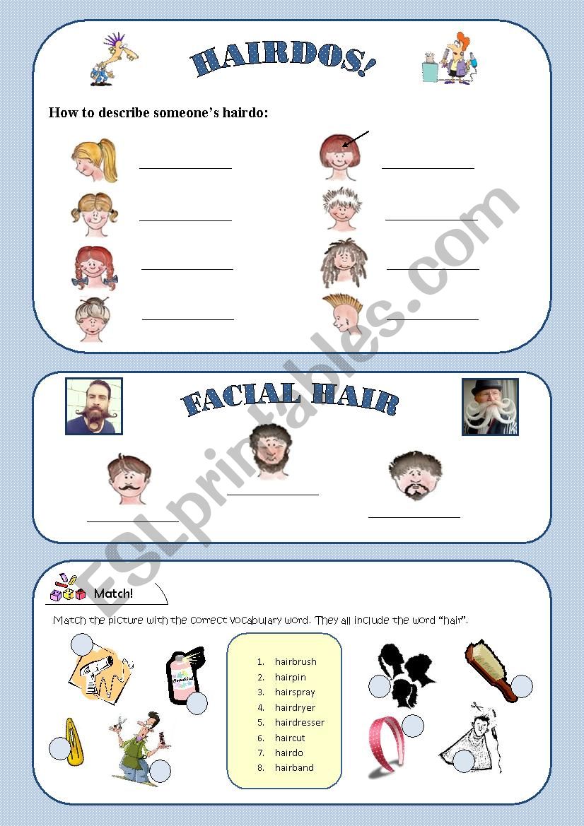 Physical Description - Hairdos and Facial Hair - Vocabulary and Activity