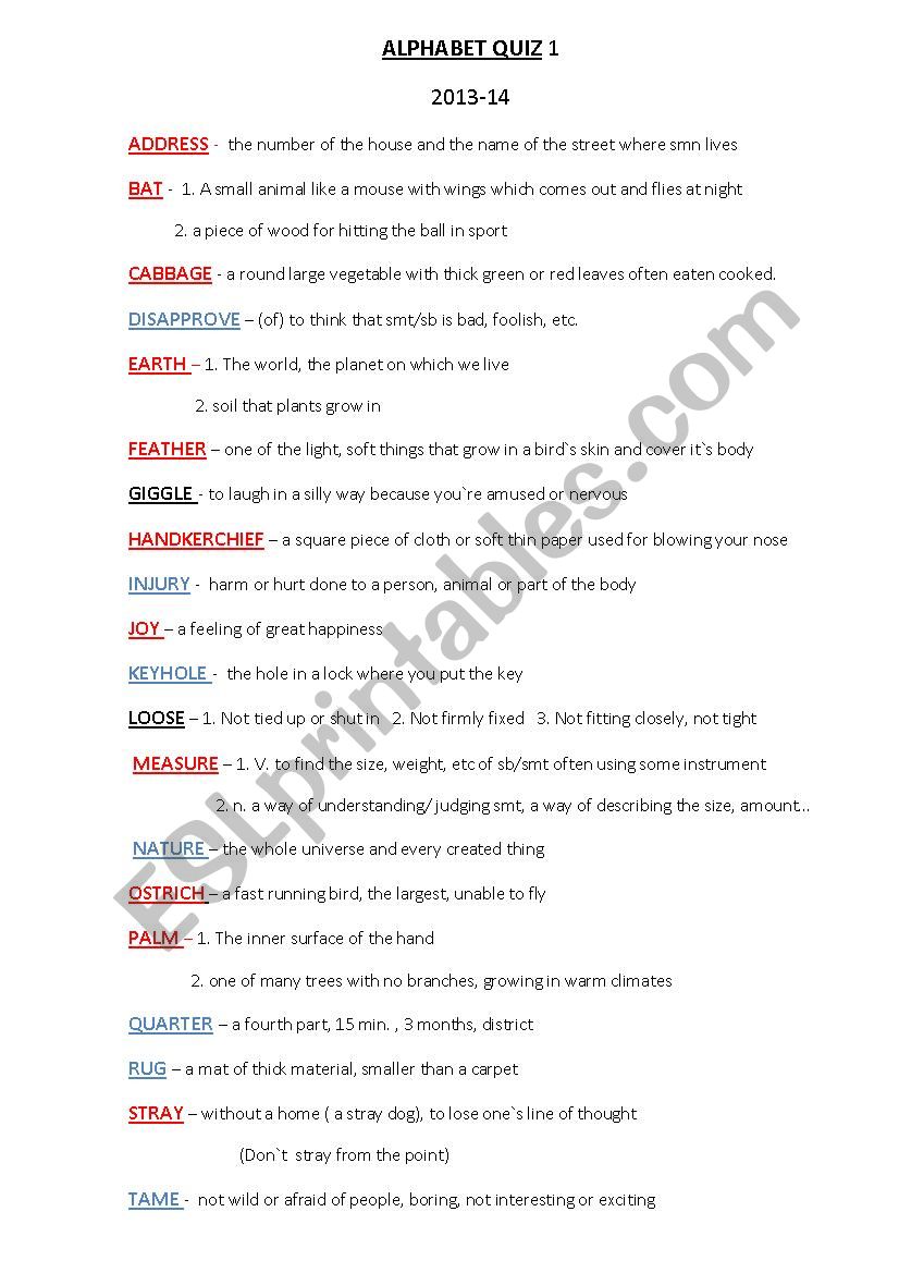 Alphabet quiz worksheet