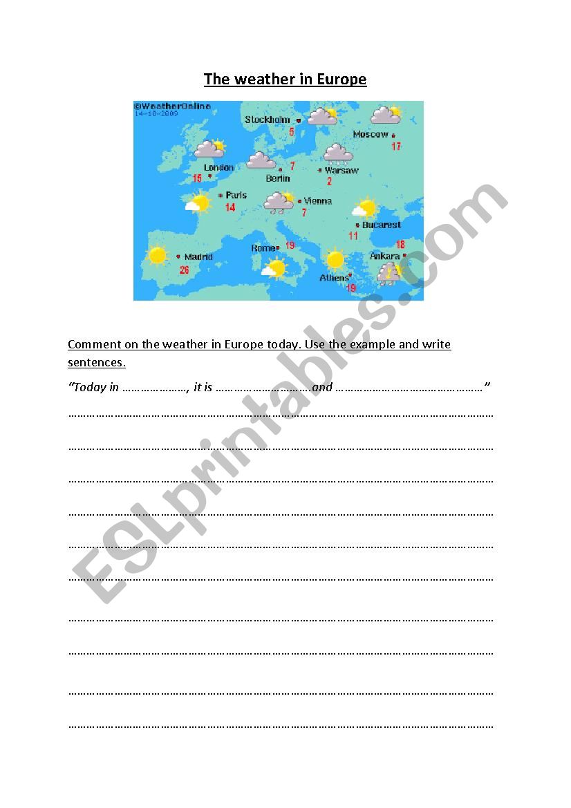 The weather in Europe worksheet