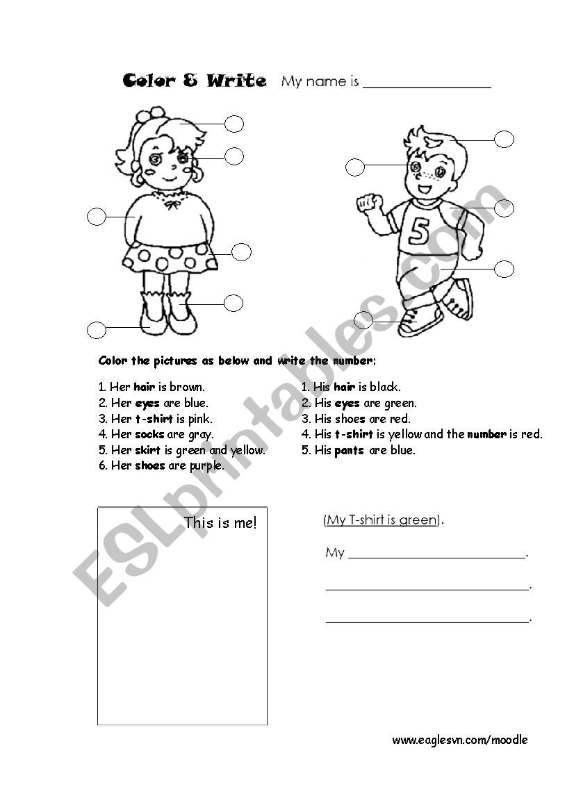 Coloring the clothes worksheet