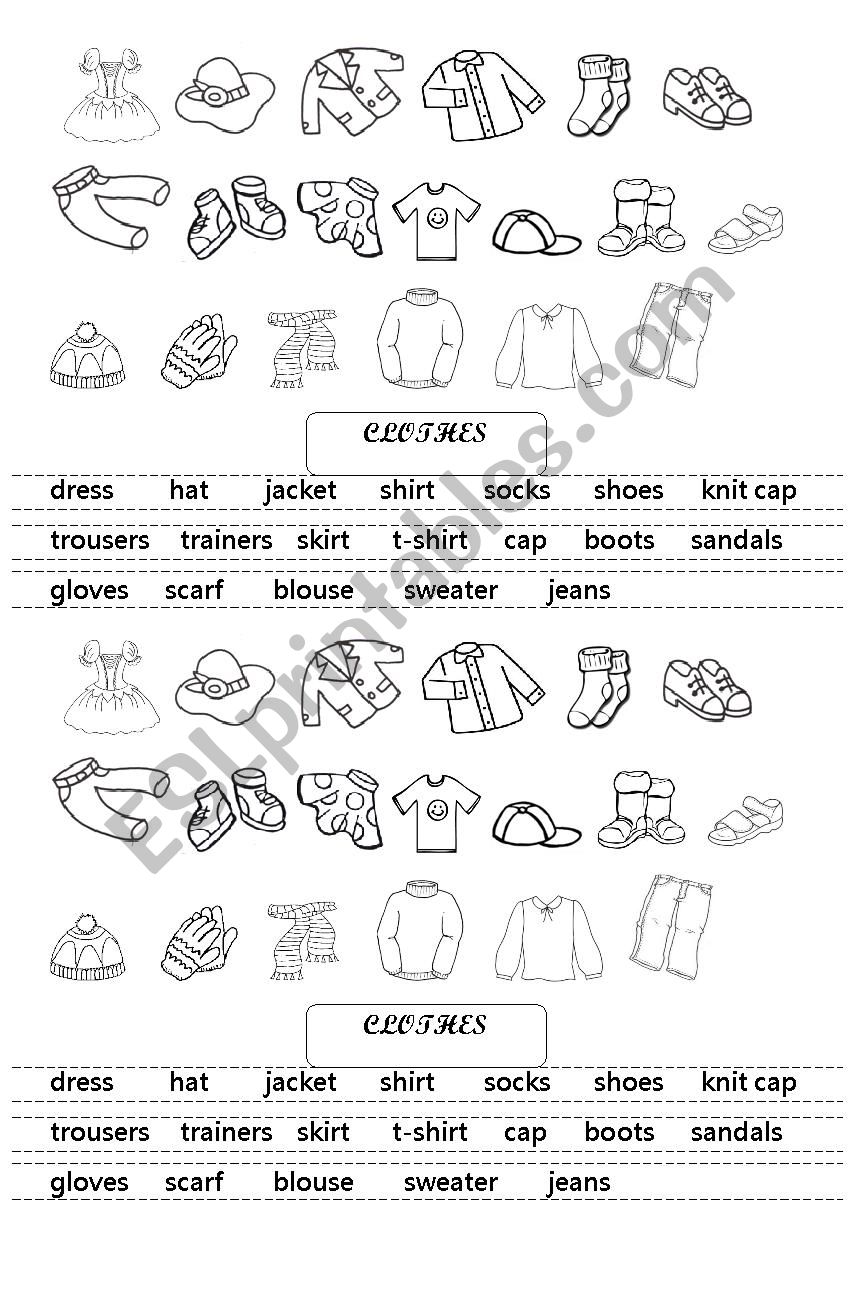 Label pieces of clothes worksheet