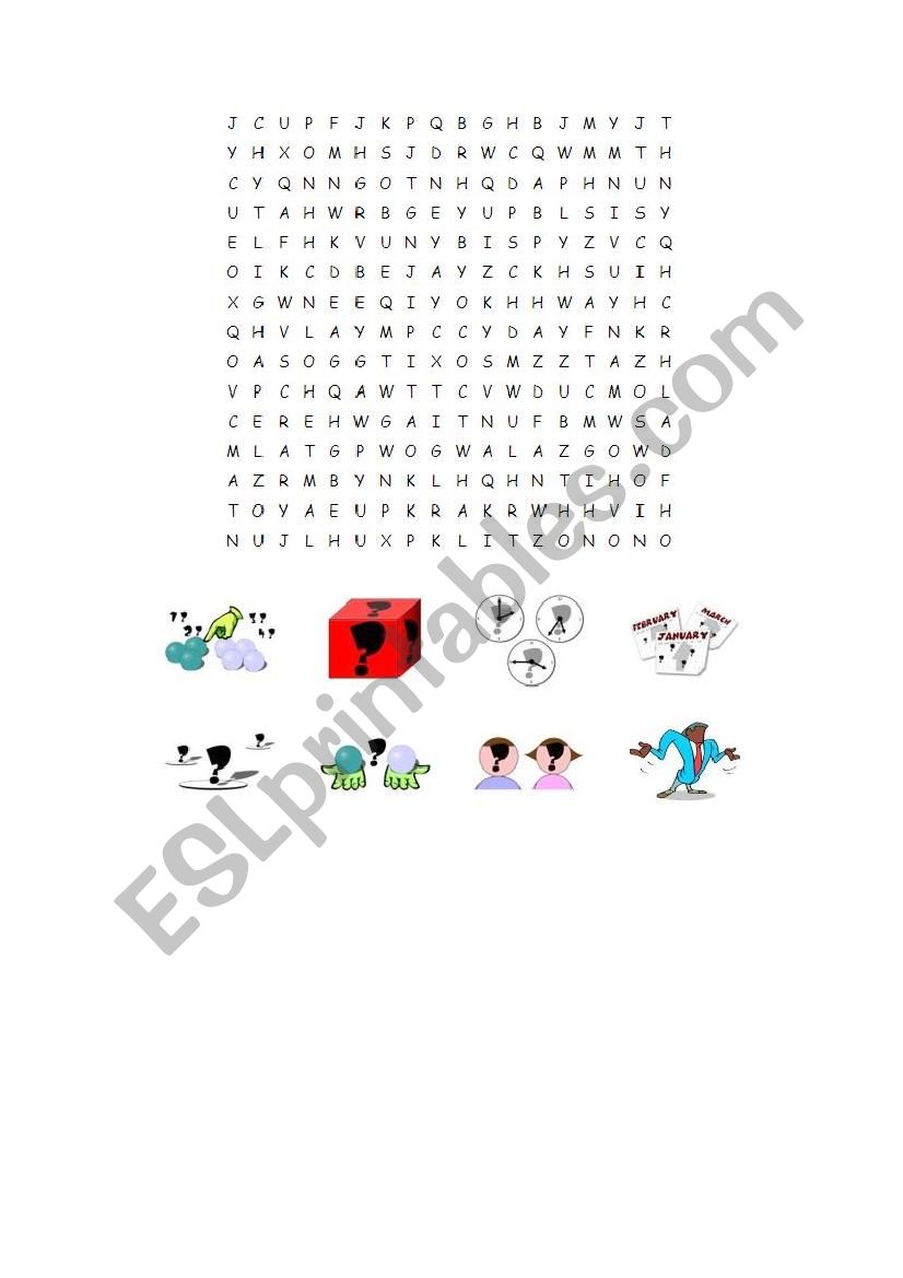 Word Search - Questions worksheet