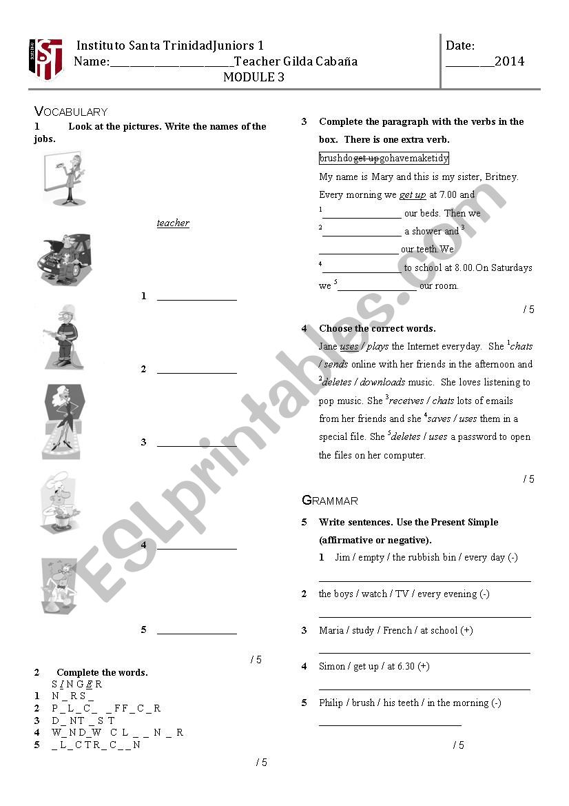 JOBS AND PRESENT SIMPLE worksheet