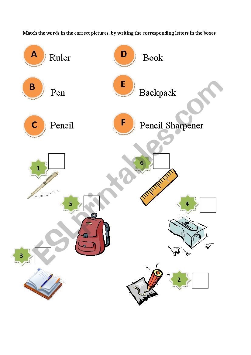 School objects 2 worksheet