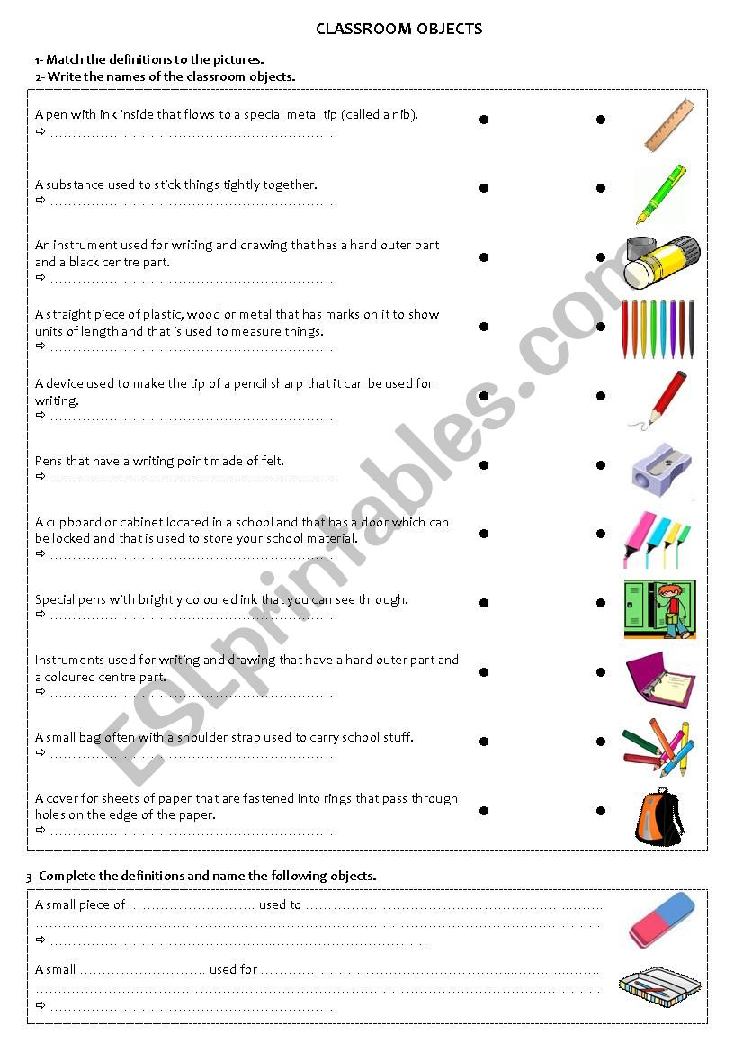 Classroom objects worksheet